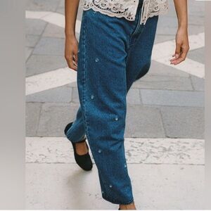 NWOT RHODE Jenna Jean Embellished Mirrors Blue Denim Size 4